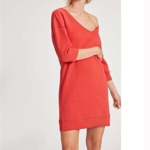 Nation LTD Ivonne V-Neck Fleece Lined Tunic Dress Orange/Red Women Size Medium